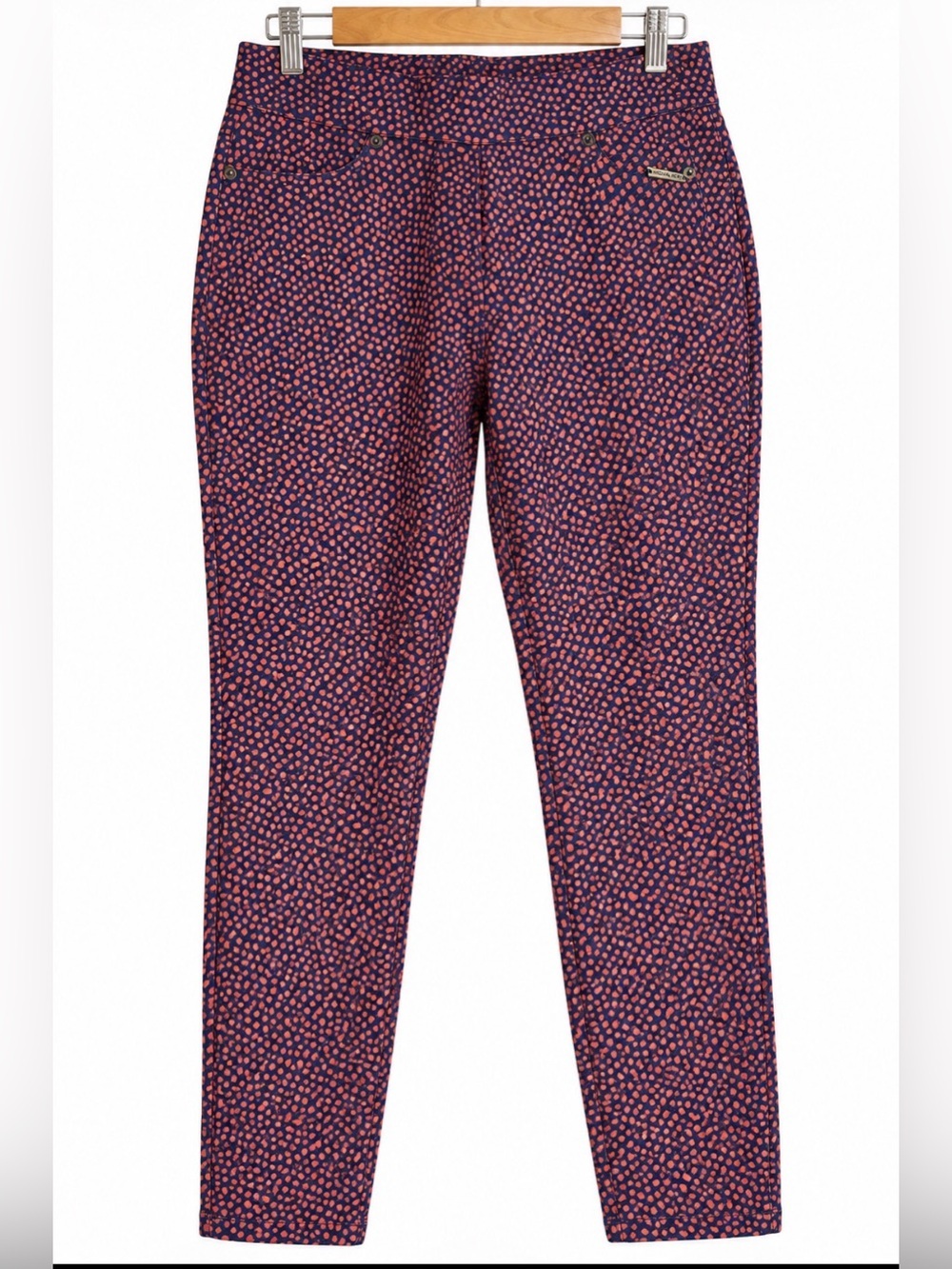 Michael Kors Micro Print Ankle Pants Navy Red Slim Stretch Size M